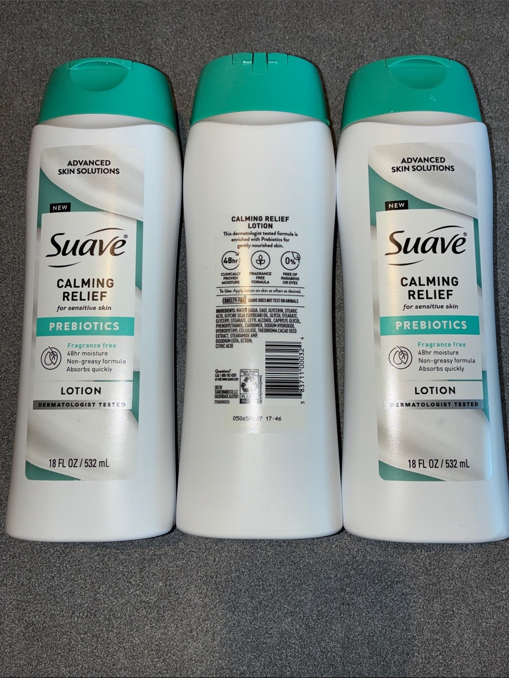 3 bottles of Suave Calming Relief Prebiotics Lotion